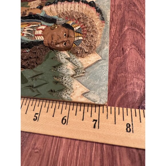 🖼️ Native American 3D Ceramic Wall Art – Warrior with Headdress & Tomahawk - Picture 4 of 13